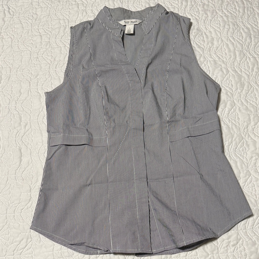 White House Black Market Blue Pinstripe Sleeveless Blouse